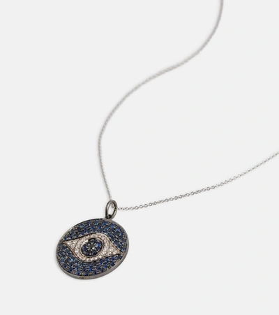 Shop Ileana Makri Dawn 18kt White Gold Necklace With Diamonds And Sapphires In Silver