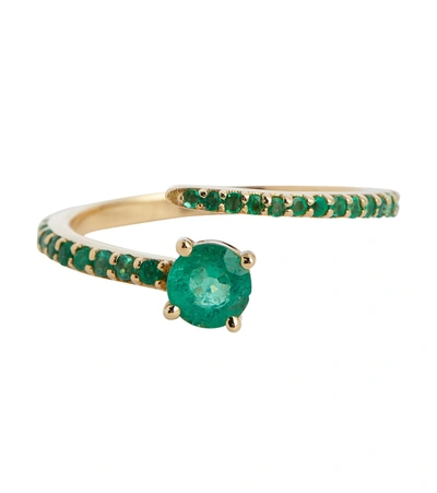 Shop Ileana Makri Grass Seed 18kt Yellow Gold Ring With Emeralds