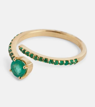 Shop Ileana Makri Grass Seed 18kt Yellow Gold Ring With Emeralds