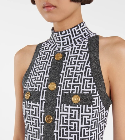 Shop Balmain Monogram Jacquard Knit Minidress In Black