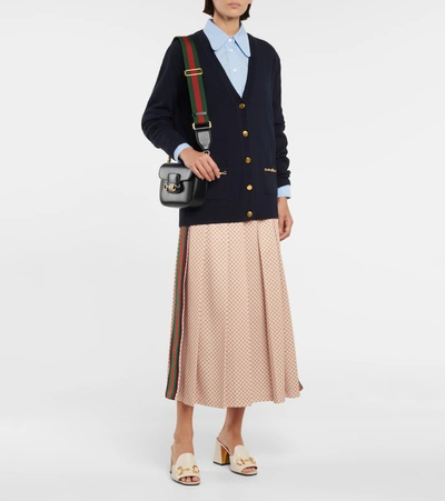 Gucci Chain-trim Button-front Knitted Cardigan In Blue