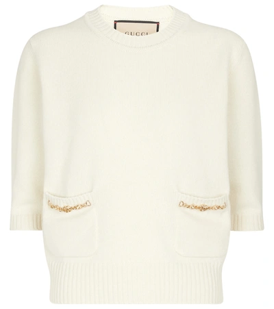 Shop Gucci Chain-trimmed Cashmere Sweater In White