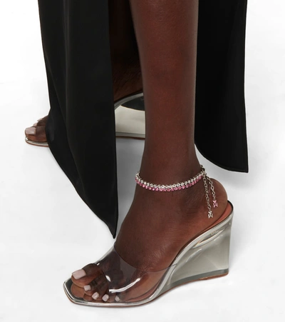 Shop Amina Muaddi Tennis Crystal-embellished Anklet In Pink