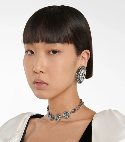 Shop Alessandra Rich Crystal Clip-on Earrings In Silver