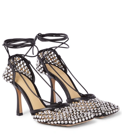 Shop Bottega Veneta Stretch Embellished Mesh Pumps In Black