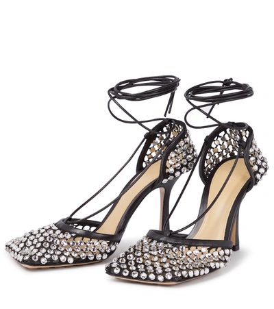 Bottega Veneta Rhinestoned Web Sparkle Mesh Pumps 10cm In Black