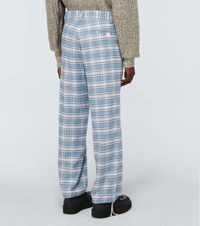 Shop Marni Checked Cotton Pants In Blue