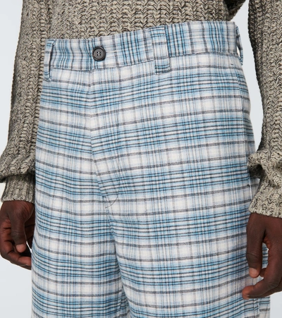 Shop Marni Checked Cotton Pants In Blue
