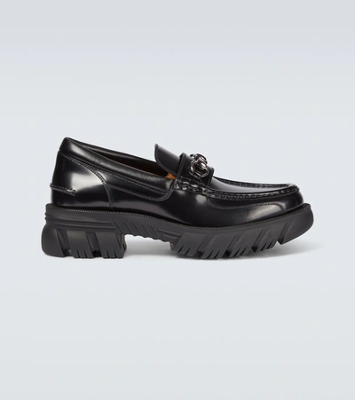 Shop Gucci Horsebit Leather Loafers In Black