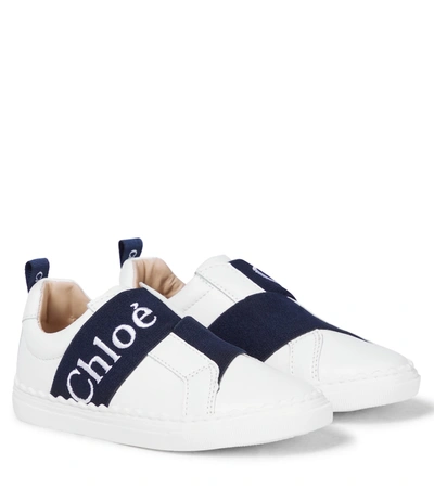 Shop Chloé Logo Leather Sneakers In White