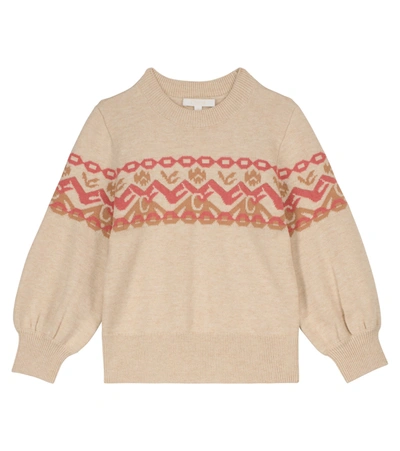 Shop Chloé Kids Cotton And Wool Intarsia Sweater In Beige