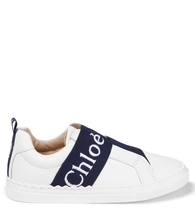 Shop Chloé Logo Leather Sneakers In White