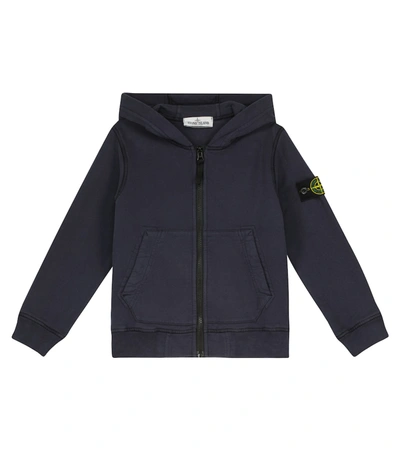 Shop Stone Island Junior Zip-through Cotton Hoodie In Blue