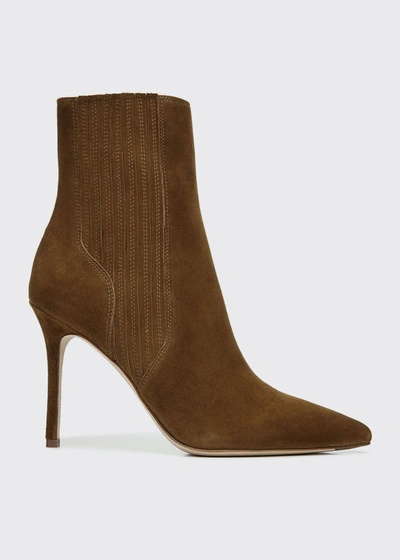 Shop Veronica Beard Lisa Suede Stiletto Ankle Booties In Saddle