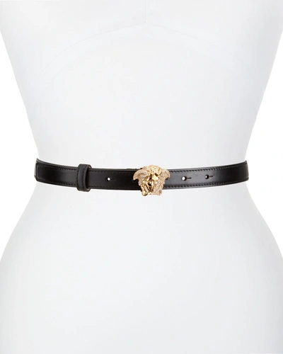 Shop Versace Palazzo Dia Belt With Crystal-encrusted Medusa Buckle In Blackgold