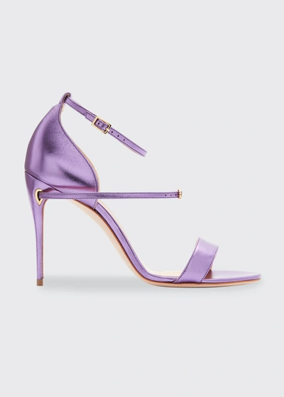 Shop Jennifer Chamandi Rolando Metallic Ankle-strap Sandals In Violet Metallic