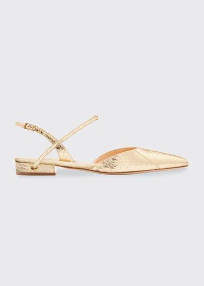 Shop Jennifer Chamandi Vittorio Metallic Slingback Ballerina Flats In Gold