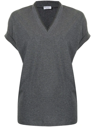 Brunello Cucinelli Cap-sleeve Knitted Top In Grey