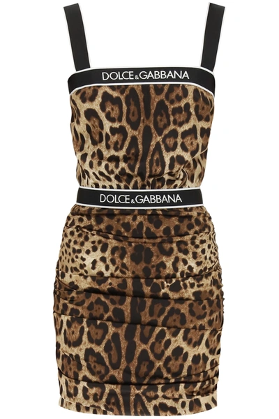 Shop Dolce & Gabbana Leopard Print Satin Mini Dress In Leo New (black)