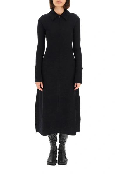 Shop Jil Sander Long Polo Dress In Wool Blend Jersey In Black (black)