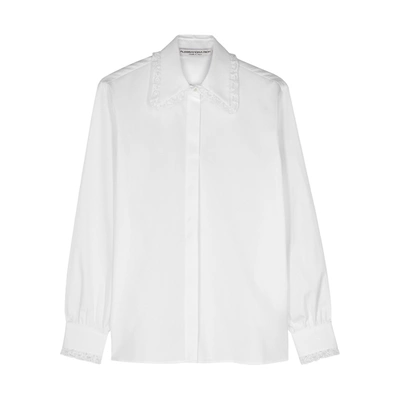 Shop Alessandra Rich White Lace-trimmed Cotton Blouse