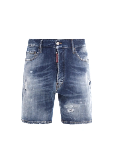 Shop Dsquared2 Distressed Denim Shorts In Blue