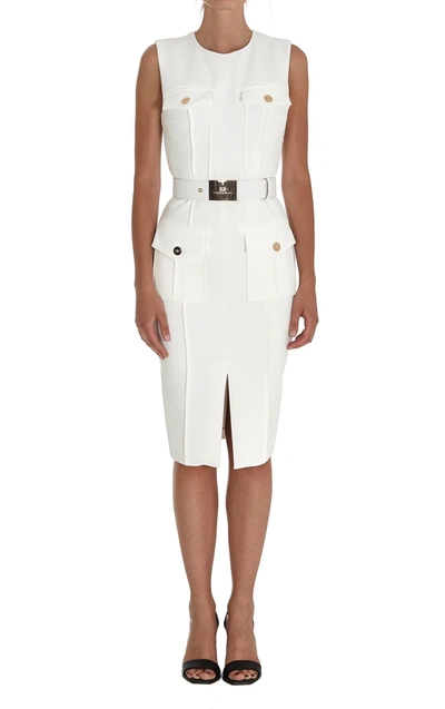 Elisabetta Franchi Horsebit Pocket Mini Dress In White | ModeSens