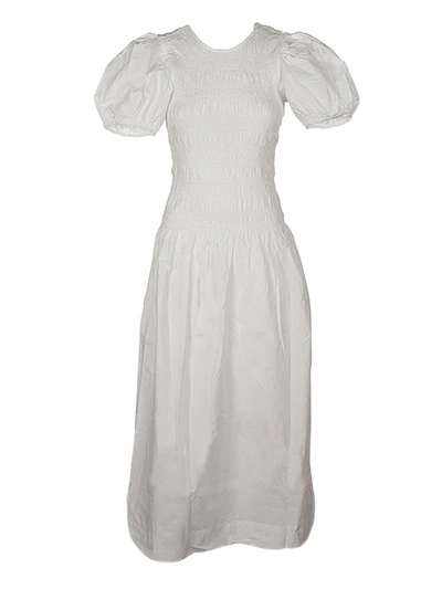 Shop Ganni Poplin Shirred Mini Dress In White