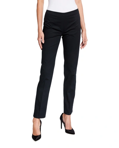 Shop Lafayette 148 Bleecker Side-zip Stretch Cotton Ankle Pants In Black