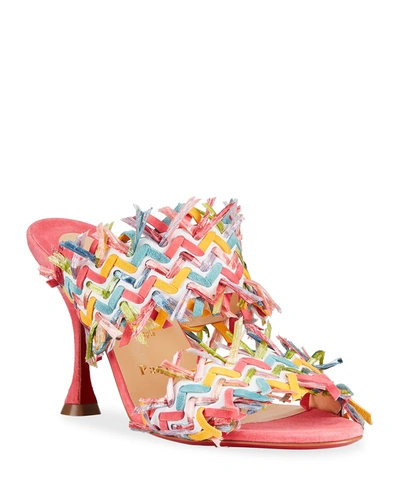 Shop Christian Louboutin Meroine Multicolored Suede Topstitch Red Sole High-heel Sandals In Version Multi