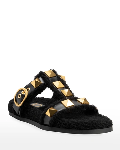 Shop Valentino Roman Stud Slide Sandals In 0no Nero