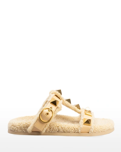 Shop Valentino Roman Stud Slide Sandals In M44 Sahara Beige