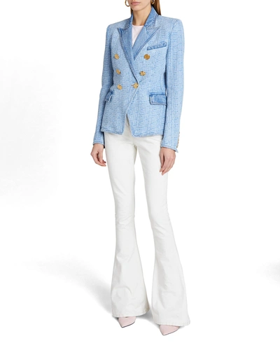 Shop Balmain Monogram 6-button Denim Jacket In Lt Blue