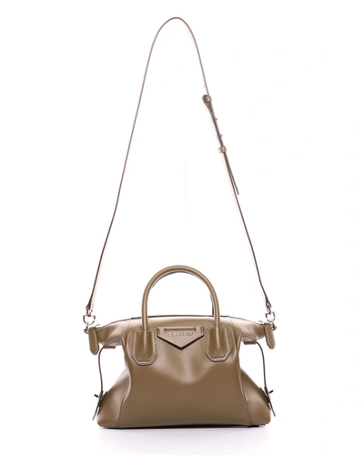 Shop Givenchy Small Antigona Soft Satchel Bag In Calfskin In Dark Khaki