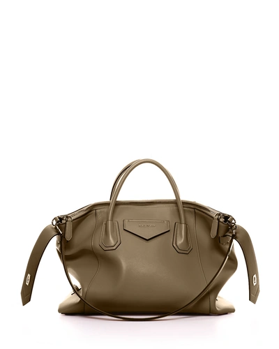 Shop Givenchy Medium Antigona Soft Satchel Bag In Calfskin In Dark Khaki