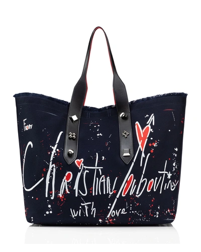 Shop Christian Louboutin Frangibus With Love Graffiti Printed Toile Shopping Tote Bag In Black