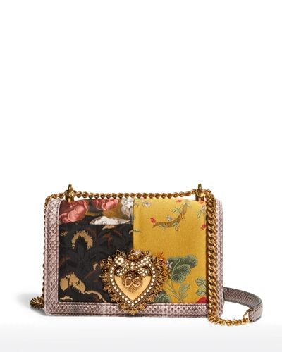 Shop Dolce & Gabbana Devotion Mixed Media Sacred Heart Shoulder Bag In Rosa Verde