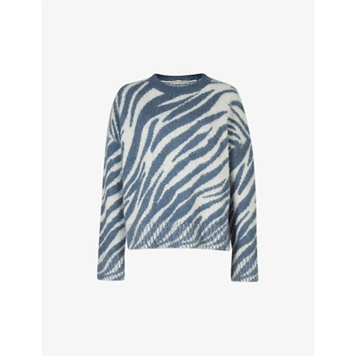 Shop Allsaints Pina Tiger-print Recycled-woven Jumper In Cream/pale Blu