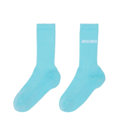 Shop Jacquemus House Logo Ankle Socks Turquoise In Blue