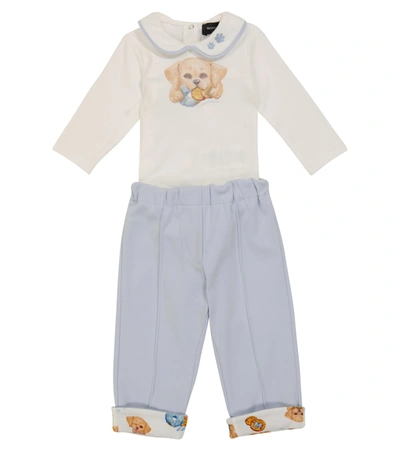 Monnalisa Baby Cotton Bodysuit And Sweatpants Set In White