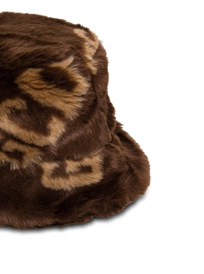 Shop Gcds Buket Hat In Ecological Fur With Logo In Brown