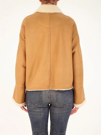 Shop Loewe Short Shearling Jacket In Beige