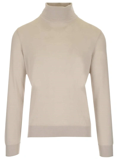 Shop Ermenegildo Zegna Turtleneck Knit Sweater In Beige