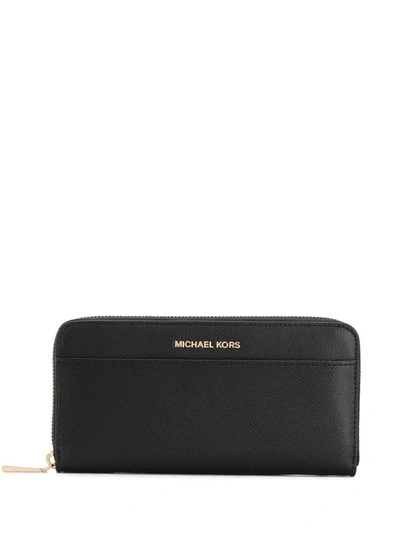Shop Michael Michael Kors Logo Continental Wallet In Black