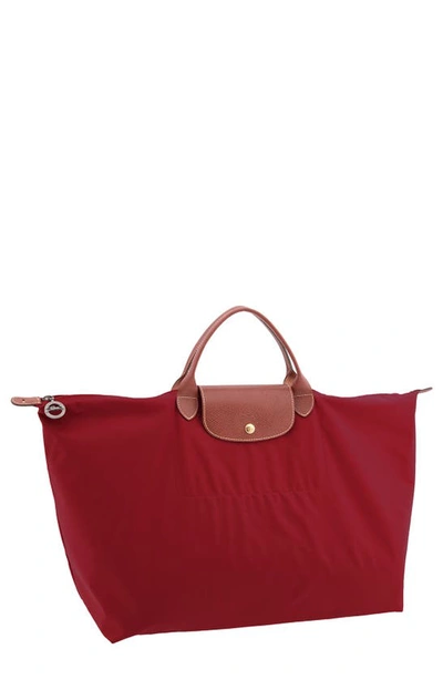 Shop Longchamp 'le Pliage' Overnighter In Deep Red