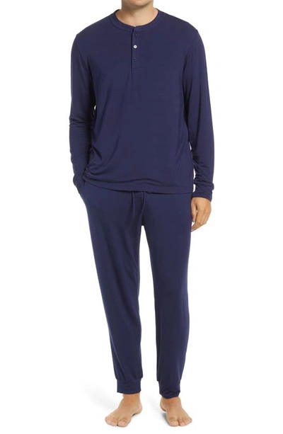 Eberjey Henry Long-sleeved Stretch-jersey Pyjama Set In True Navy