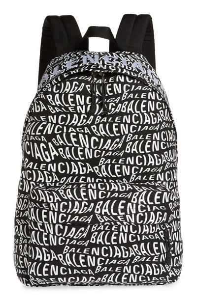 Shop Balenciaga Wheel Allover Logo Backpack In Black/white