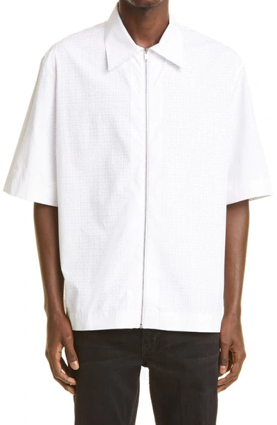 Shop Givenchy Front Zip Woven Cotton Shirt In White