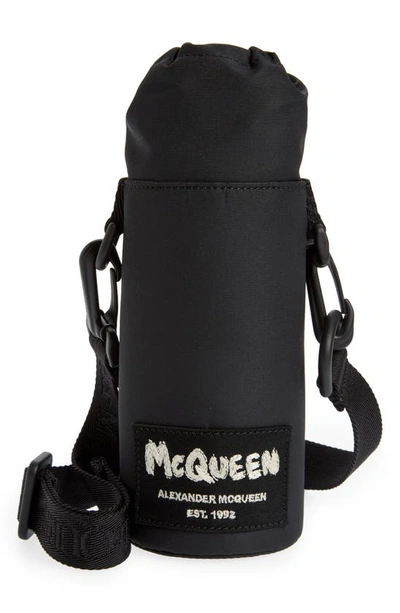 Shop Alexander Mcqueen Graffiti Logo Water Bottle Crossbody Bag In Black/ Black/ Off W