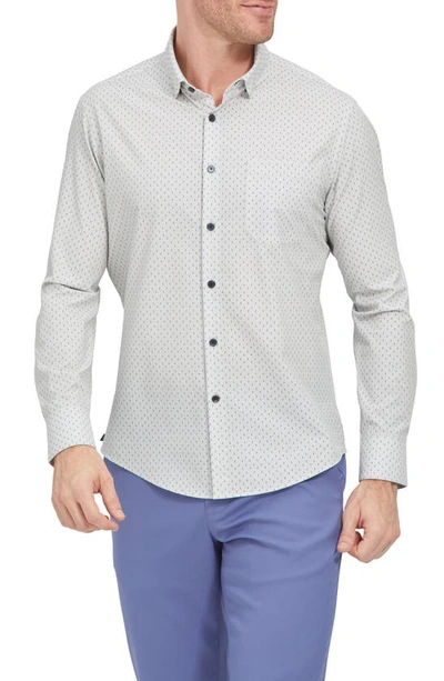 Shop Mizzen + Main Leeward Stretch Dot Button-up Shirt In Gray Geo Print